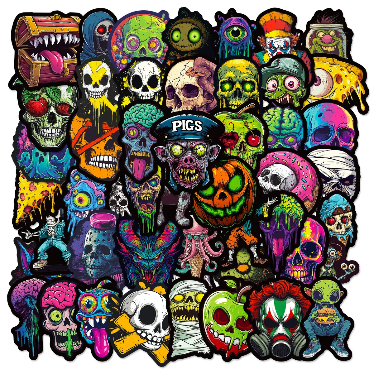 VATYERTY - 50 pegatinas luminosas de calaveras de colores