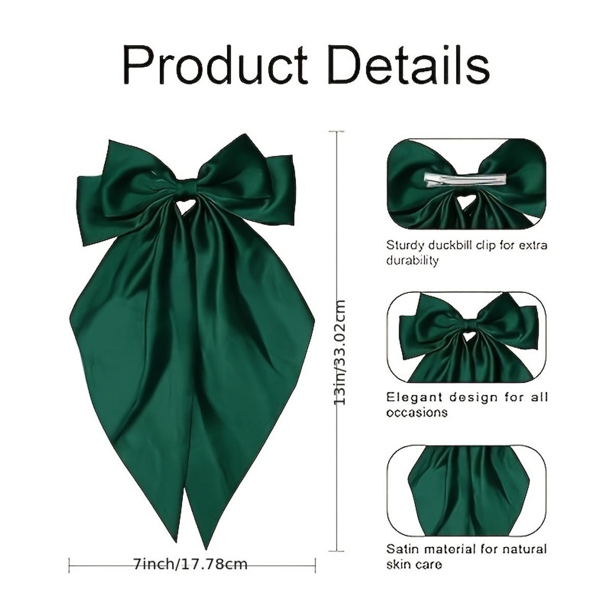 VATYERTY - 1 elegante pinza para el pelo con lazo satén verde y cinta