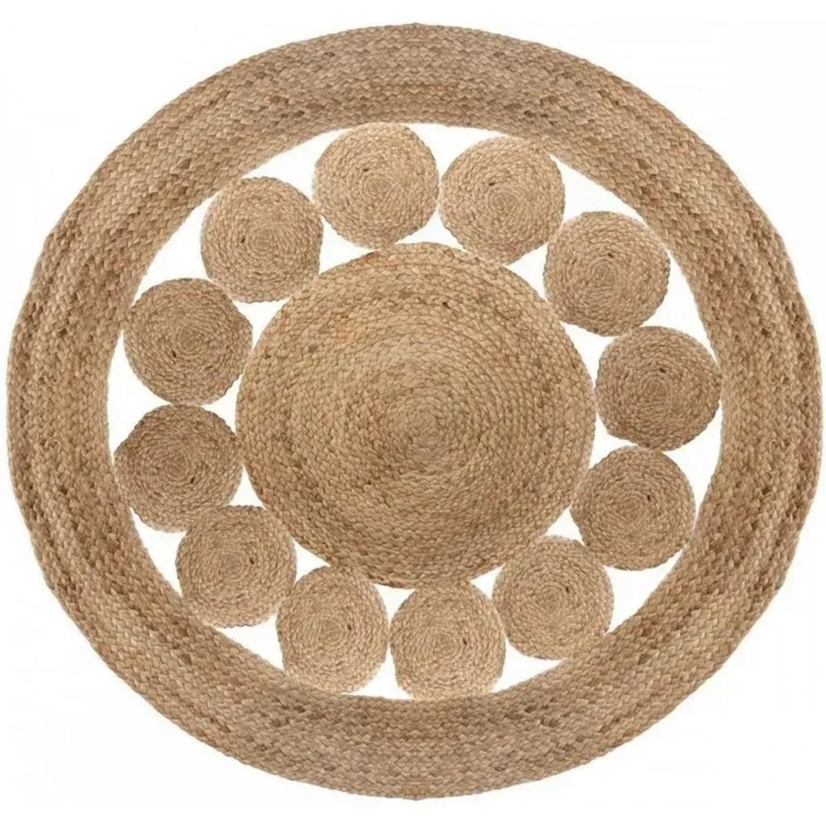 KUANGYE - Alfombra Yute Redonda 100 cm Decoración Living