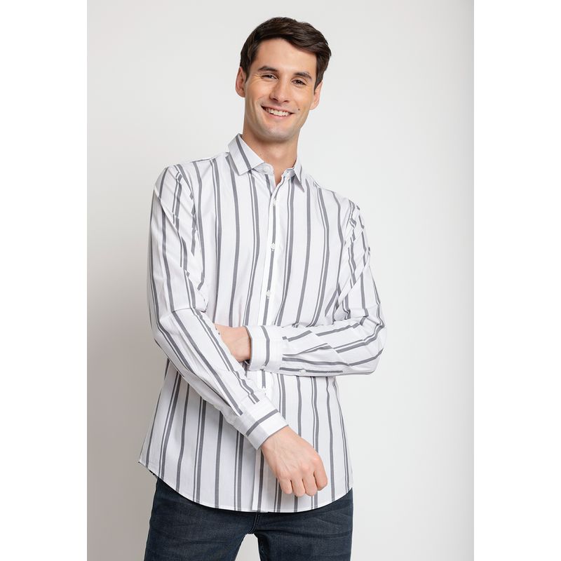 PERRY ELLIS - Camisa Hombre Manga Larga Listada Gris Oscuro