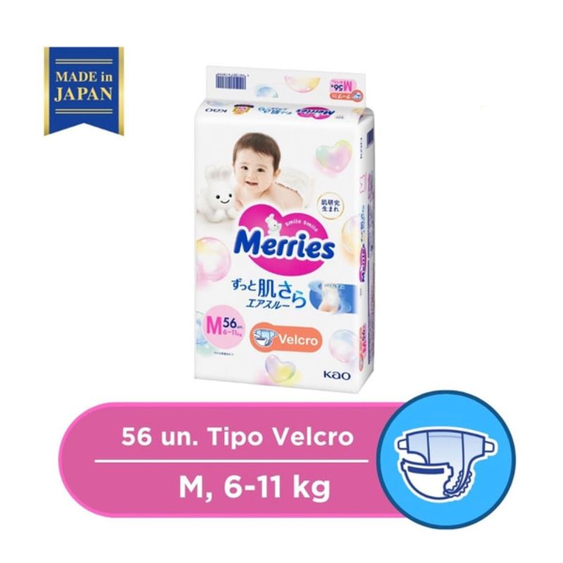 MERRIES - Pañales Velcro Merries Talla M - 56 Unidades