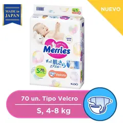 MERRIES - Pañales Velcro Talla S - 70 Unidades