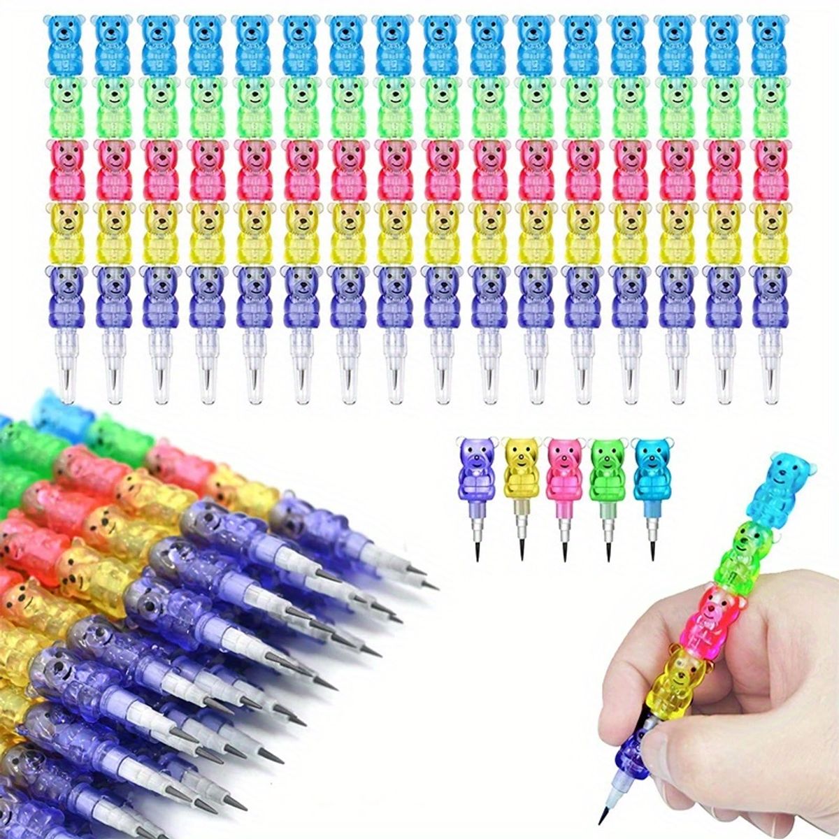 VATYERTY - 12 lápices de plástico apilables con forma de oso
