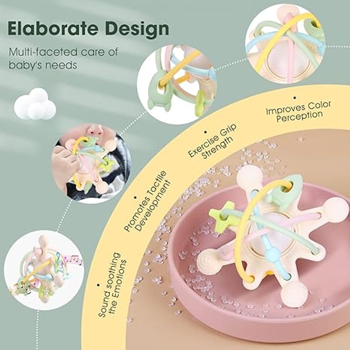 VATYERTY - Sonajero y mordedor sensorial forma campana de silicona Rosa