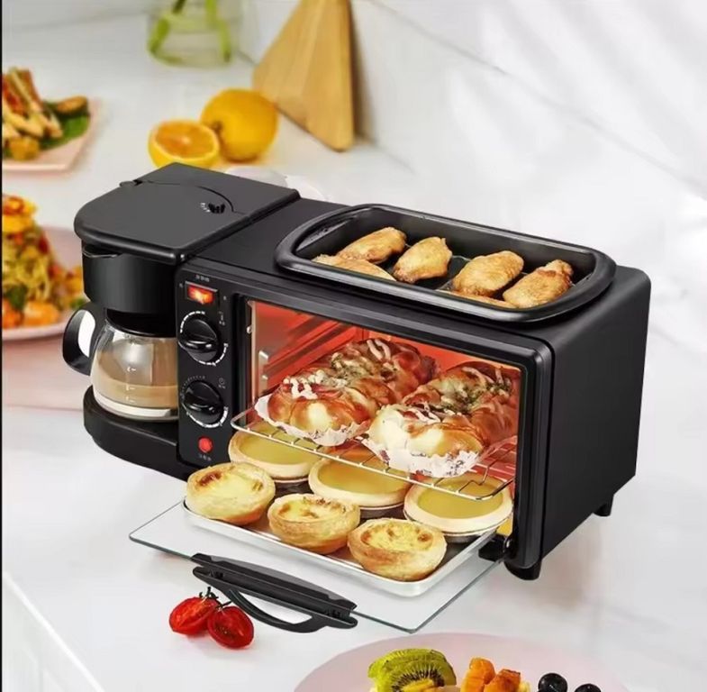 Máquina de Desayuno Multifunción 3 en 1 Horno,Cafetera y Sartén