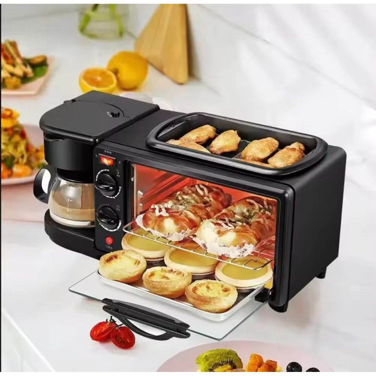 GENERICO - Máquina de Desayuno Multifunción 3 en 1 Horno,Cafetera y Sartén
