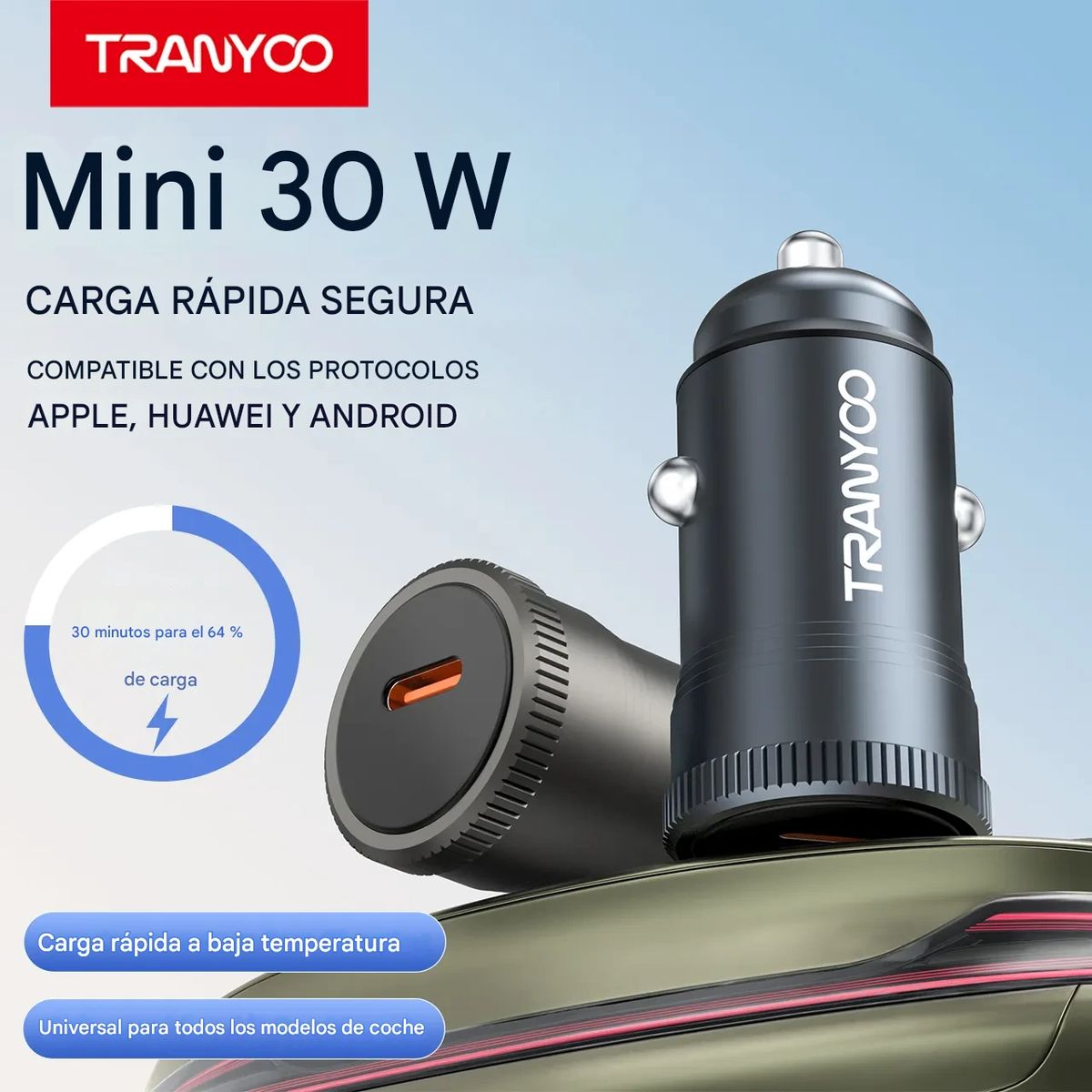 GENERICO - Cargador Carga Rápida De Auto Tipo C Pd 30w Tranyoo