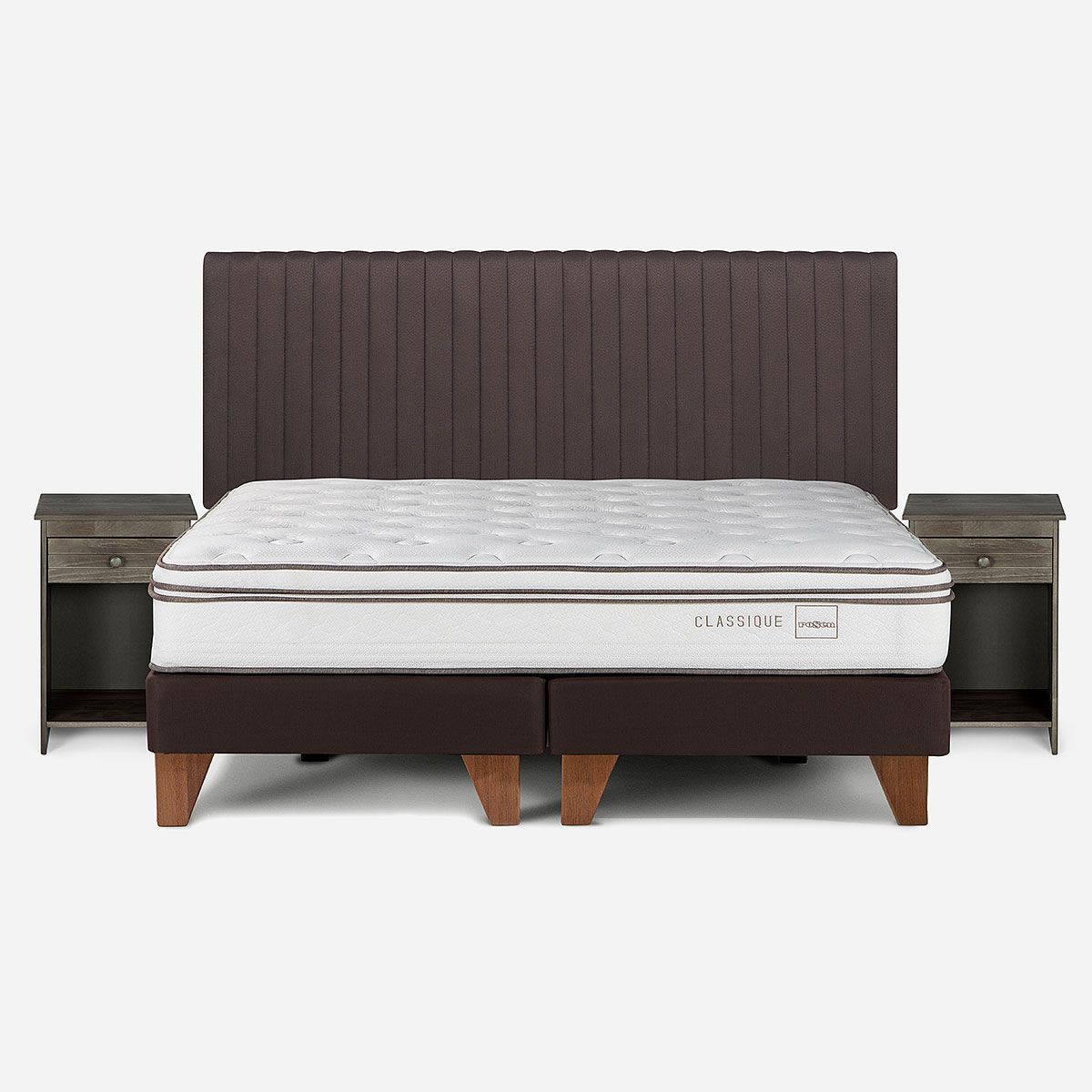ROSEN - Cama Classique+ King + Respaldo Lucio y Velador Tabor