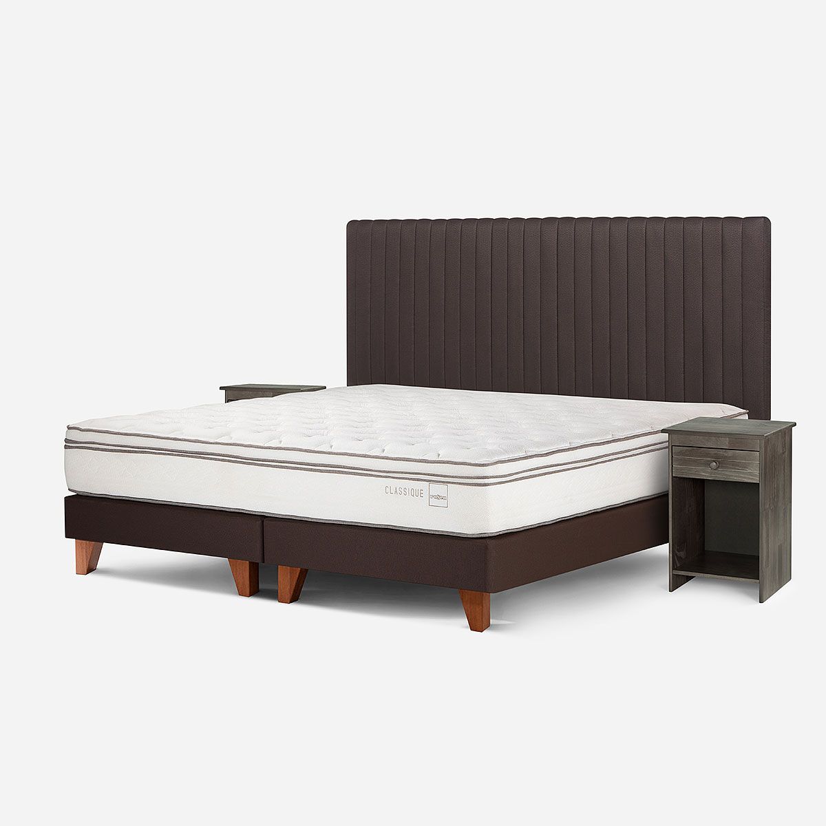 ROSEN - Cama Classique+ King + Respaldo Lucio y Velador Tabor