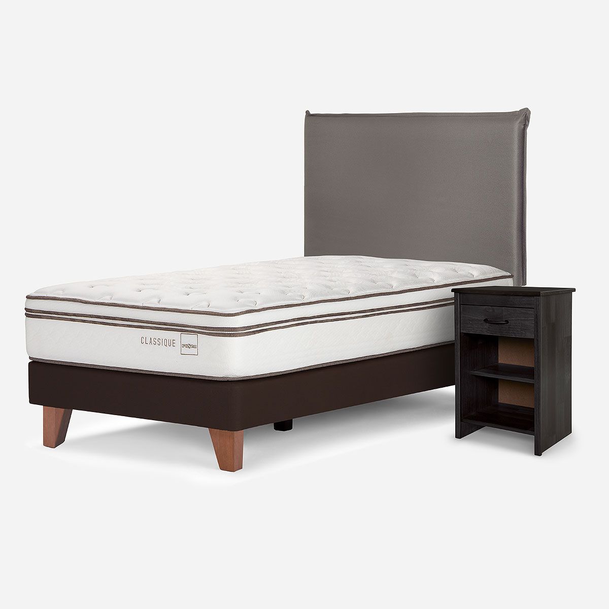 ROSEN - Cama Classique+ 1,5 Plazas + Muebles Maurice Grafito