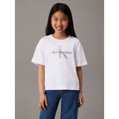 CALVIN KLEIN - Polera Niña Monologo Glitter Blanco