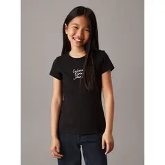 CALVIN KLEIN - Polera Niña Handwriting Logo Negro