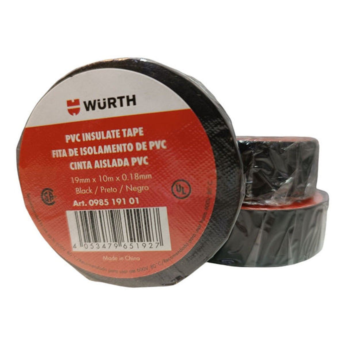 WURTH - Pack 3 Cinta Aislante Aisladora Wurth 19mm 10m 0,18mm