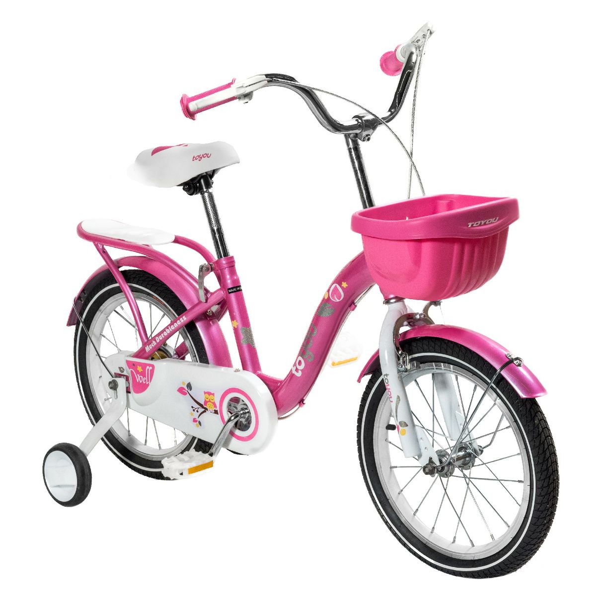 MUNDO ONLINE - Bicicleta Niña Infantil De Paseo Pink Owl Rueditas Aro 12
