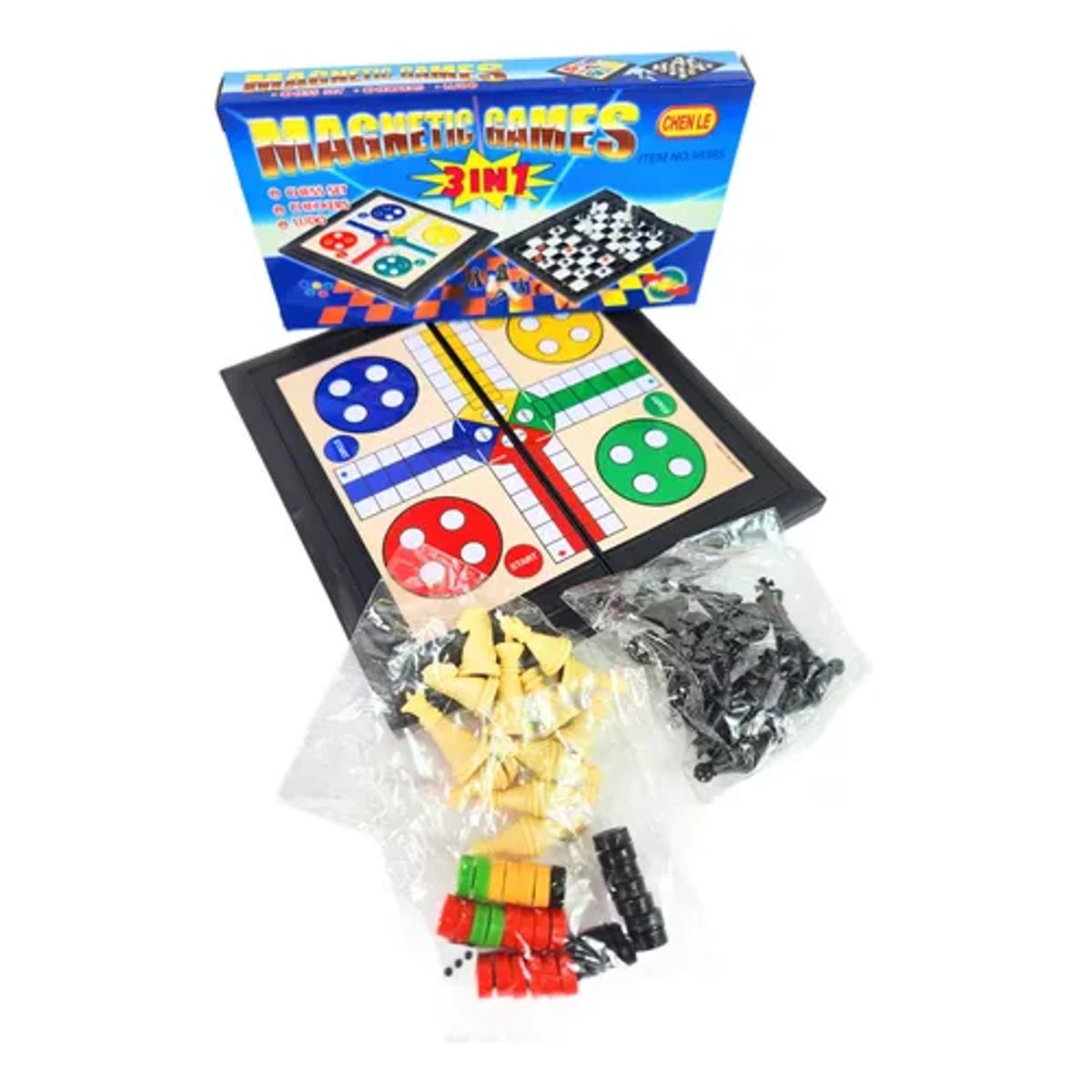 GENERICO - Juego de mesa 3 en 1 ludo damas y ajedrez familiar