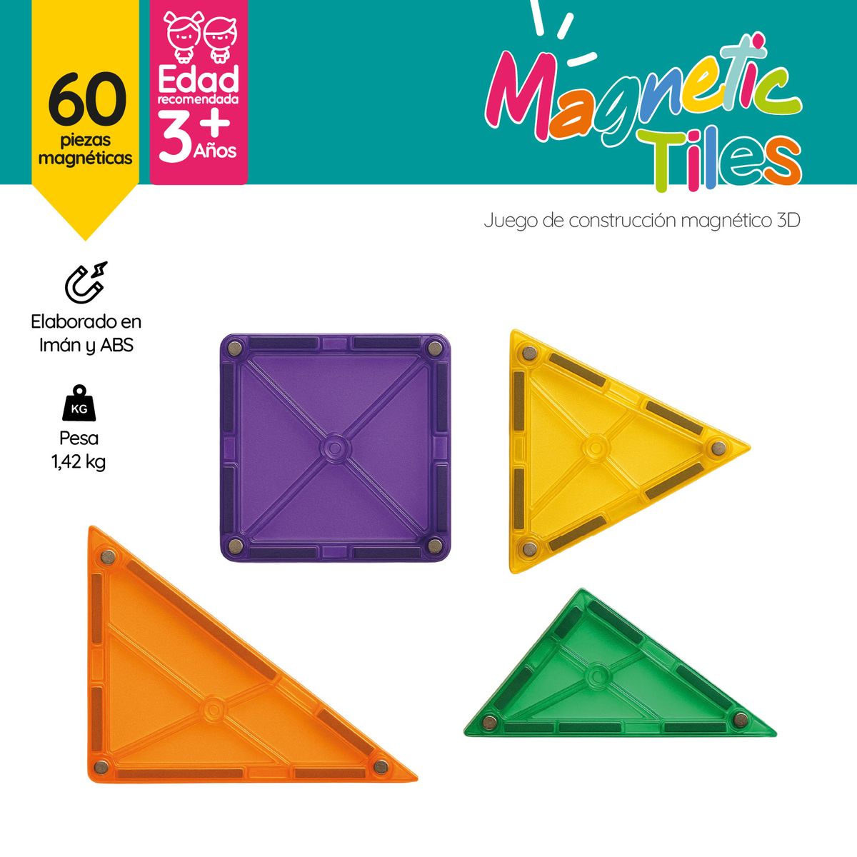 GLOWUP - Juego de Bloques Construcción Magnéticos 3D 60 piezas GlowUp