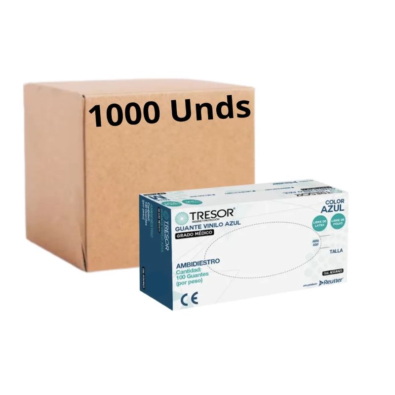 REUTTER - Guante Vinilo Azul Tresor S Sin Polvo Pack X 1000 Unidades