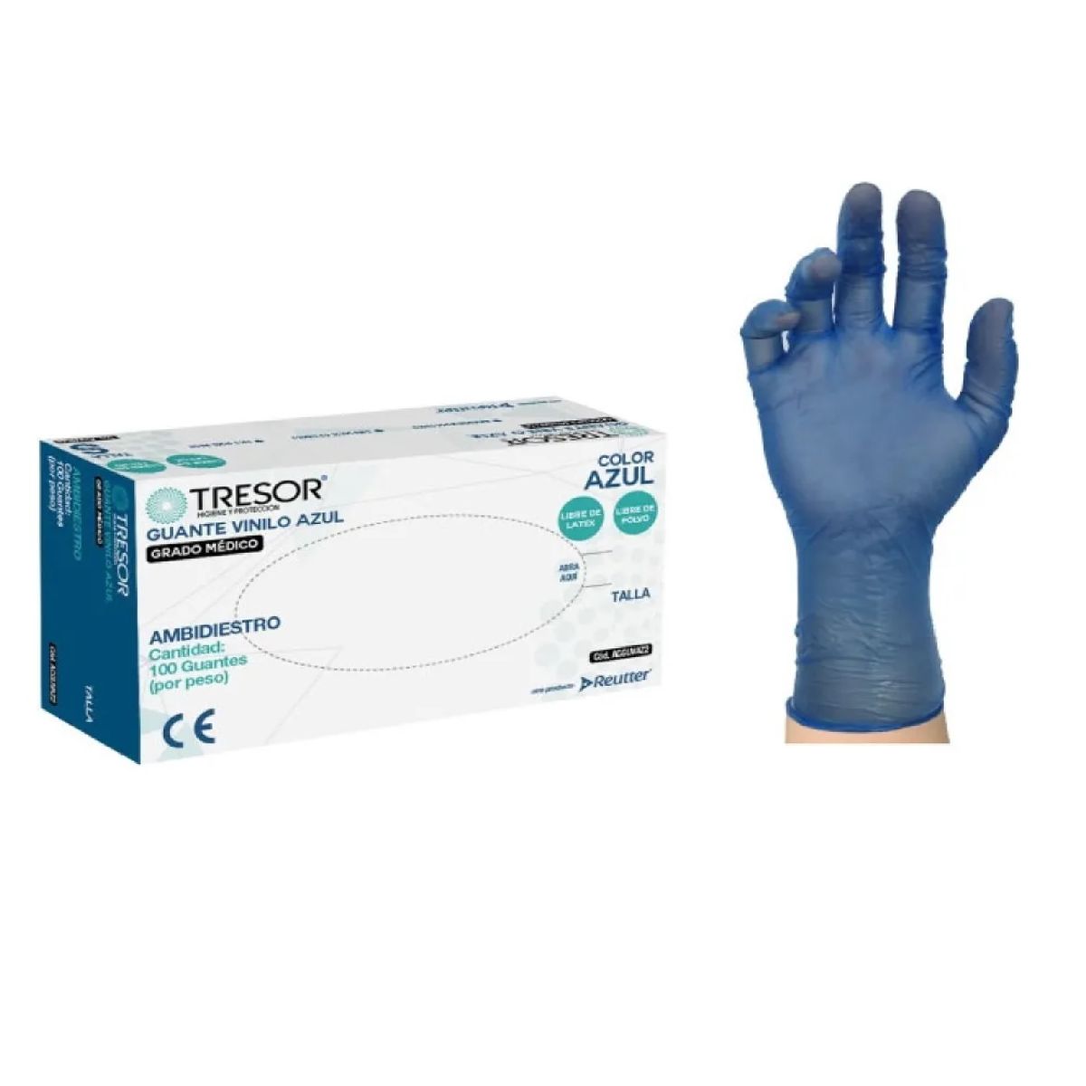 REUTTER - Guante Vinilo Azul Tresor S Sin Polvo Pack X 1000 Unidades