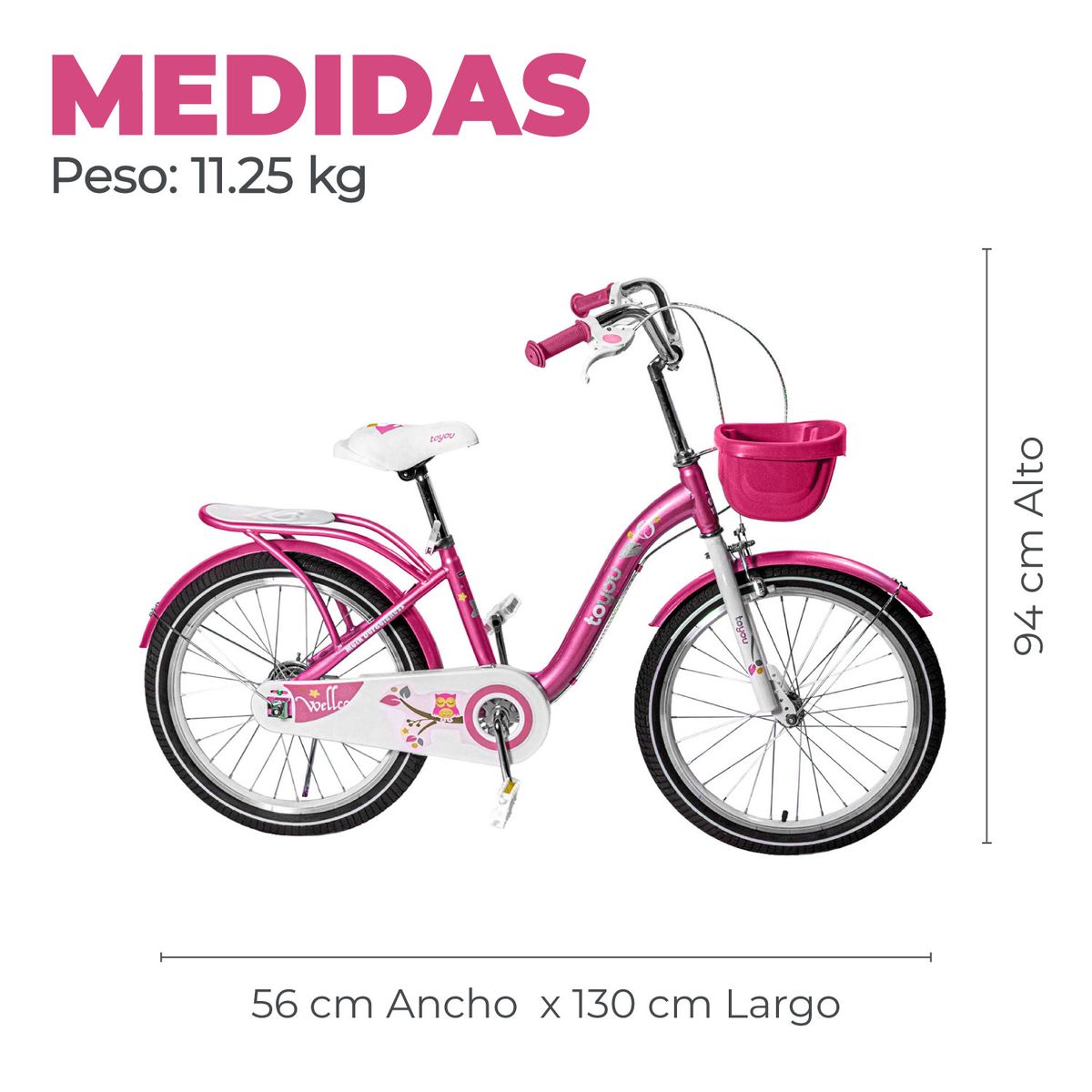 MUNDO ONLINE - Bicicleta Niña Infantil De Paseo Pink Owl Rueditas Aro 20