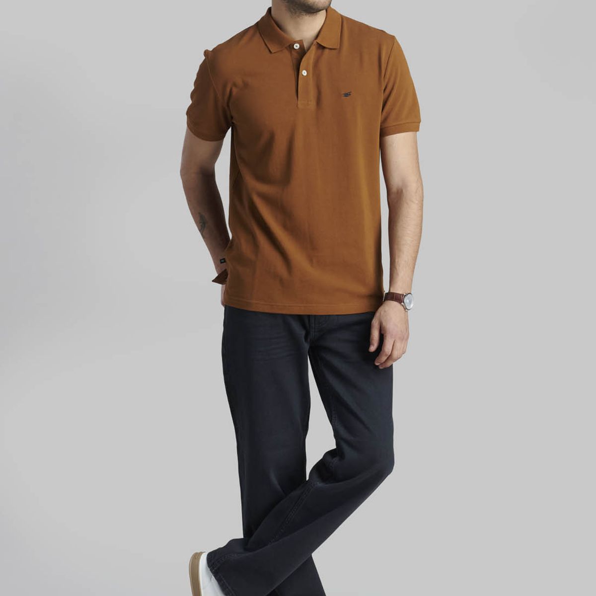 FEROUCH - Polera Pique Basica Café Ferouch