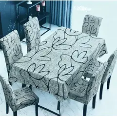 GENERICO - Set Mantel Rectangular con fundas de silla para comedor Diseño Gris