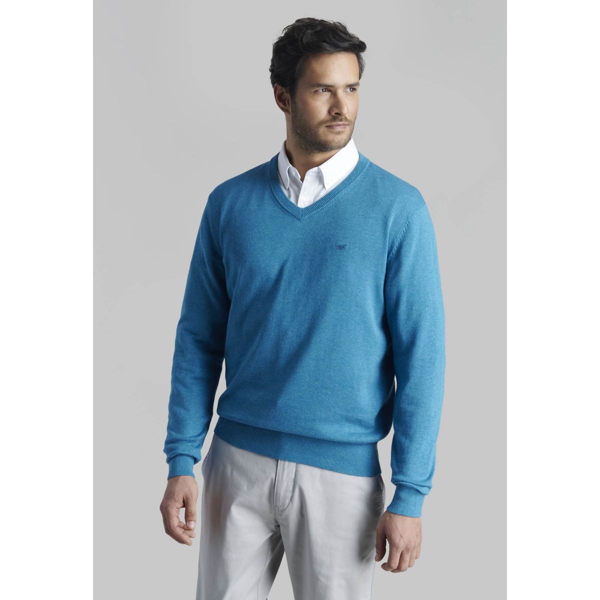 FEROUCH - Sweater V Neck Melange Celeste Ferouch