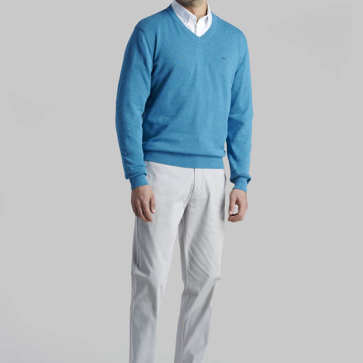 FEROUCH - Sweater V Neck Melange Celeste Ferouch