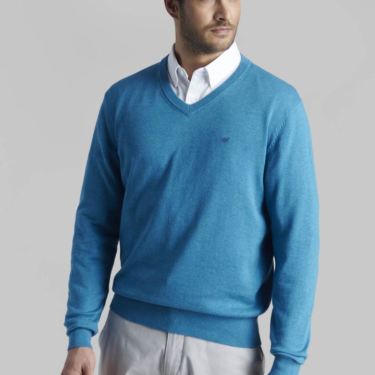 FEROUCH - Sweater V Neck Melange Celeste Ferouch