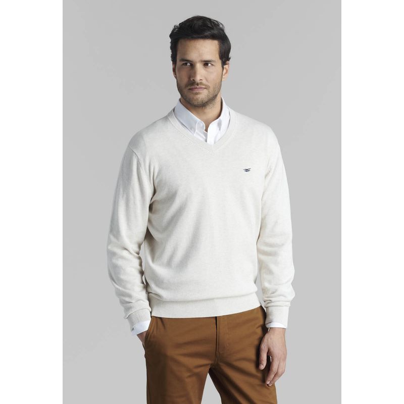 FEROUCH - Sweater V Neck Melange Beige Ferouch
