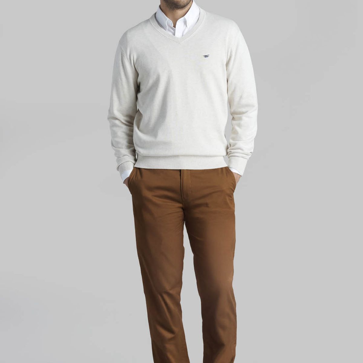 FEROUCH - Sweater V Neck Melange Beige Ferouch