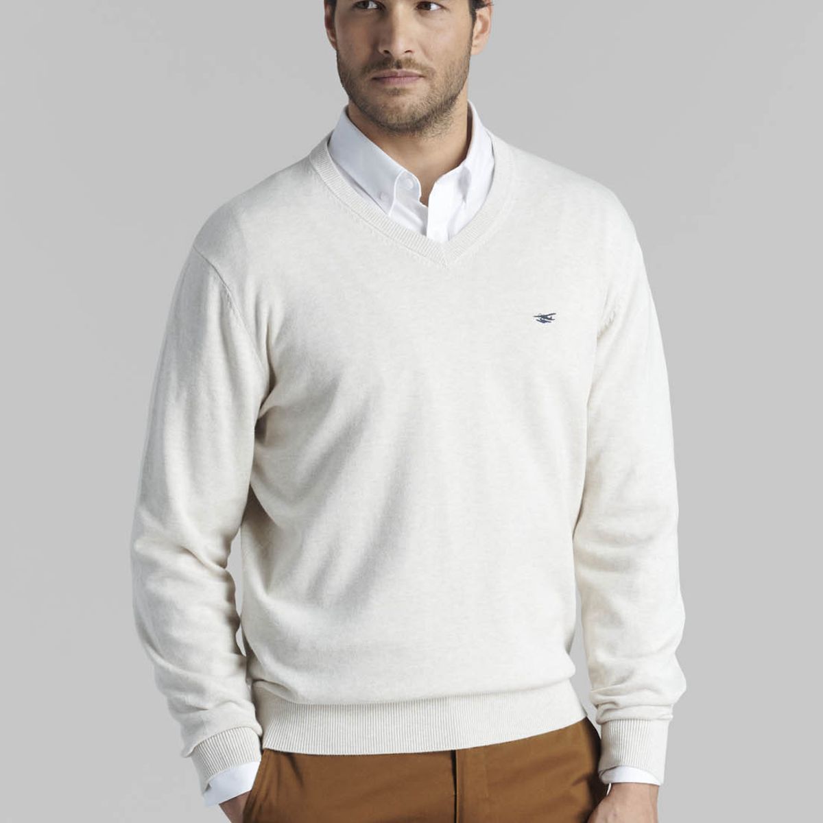 FEROUCH - Sweater V Neck Melange Beige Ferouch