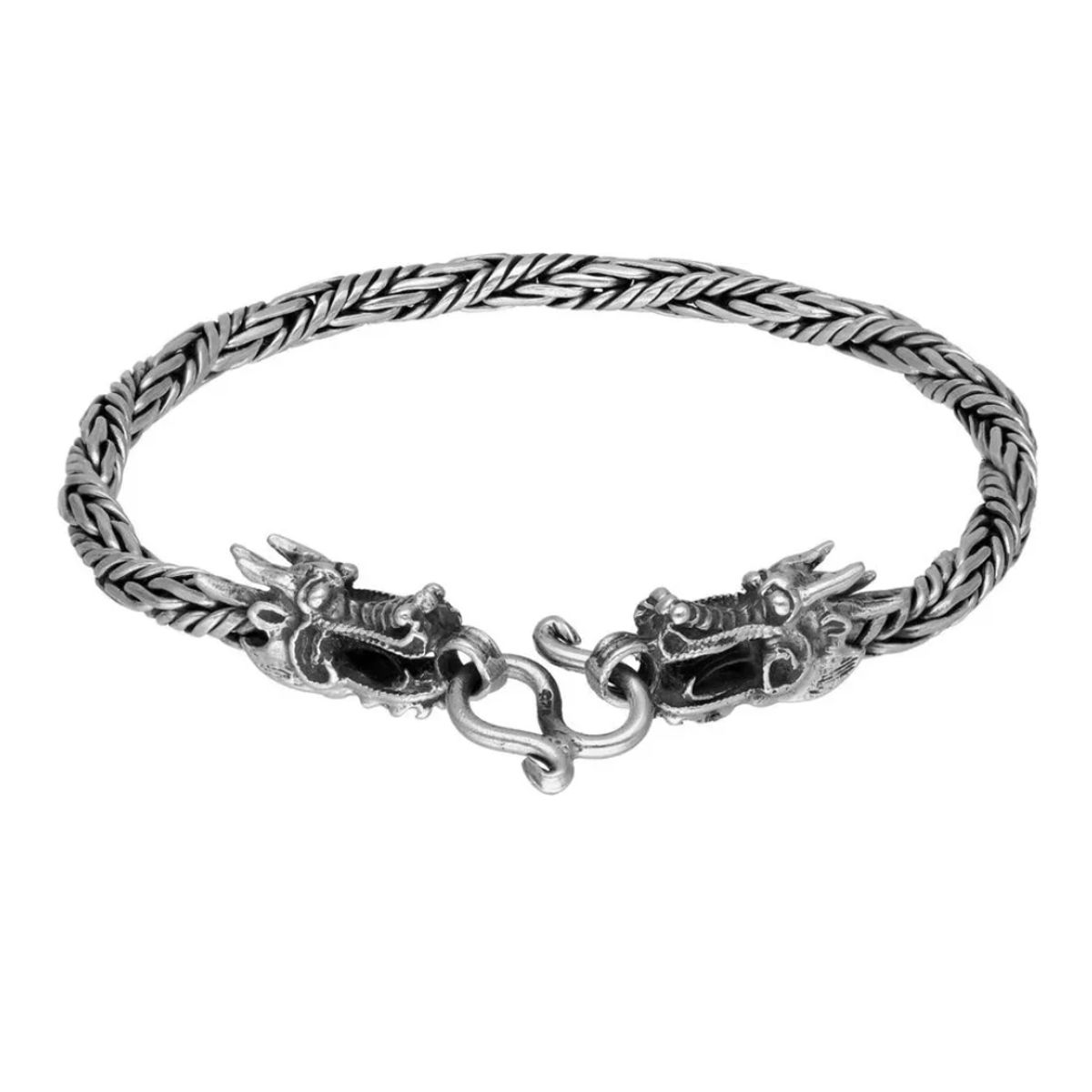 GENERICO - Pulsera Hombre Espiga Dos Dragones Plata 925 Moda Masculina