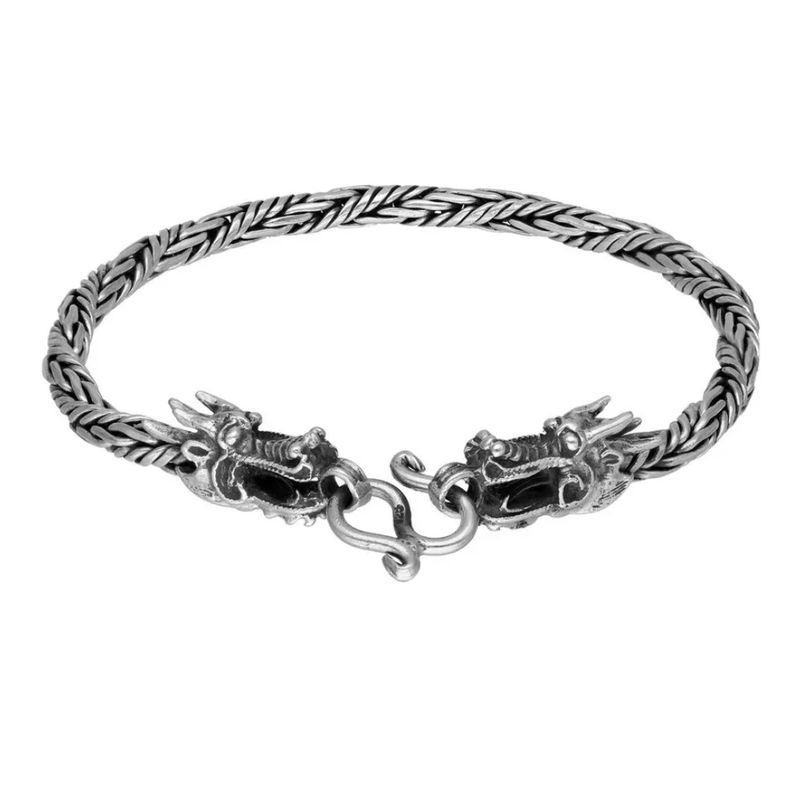 GENERICO - Pulsera Hombre Espiga Dos Dragones Plata 925 Moda Masculina