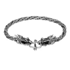 GENERICO - Pulsera Hombre Espiga Dos Dragones Plata 925 Moda Masculina