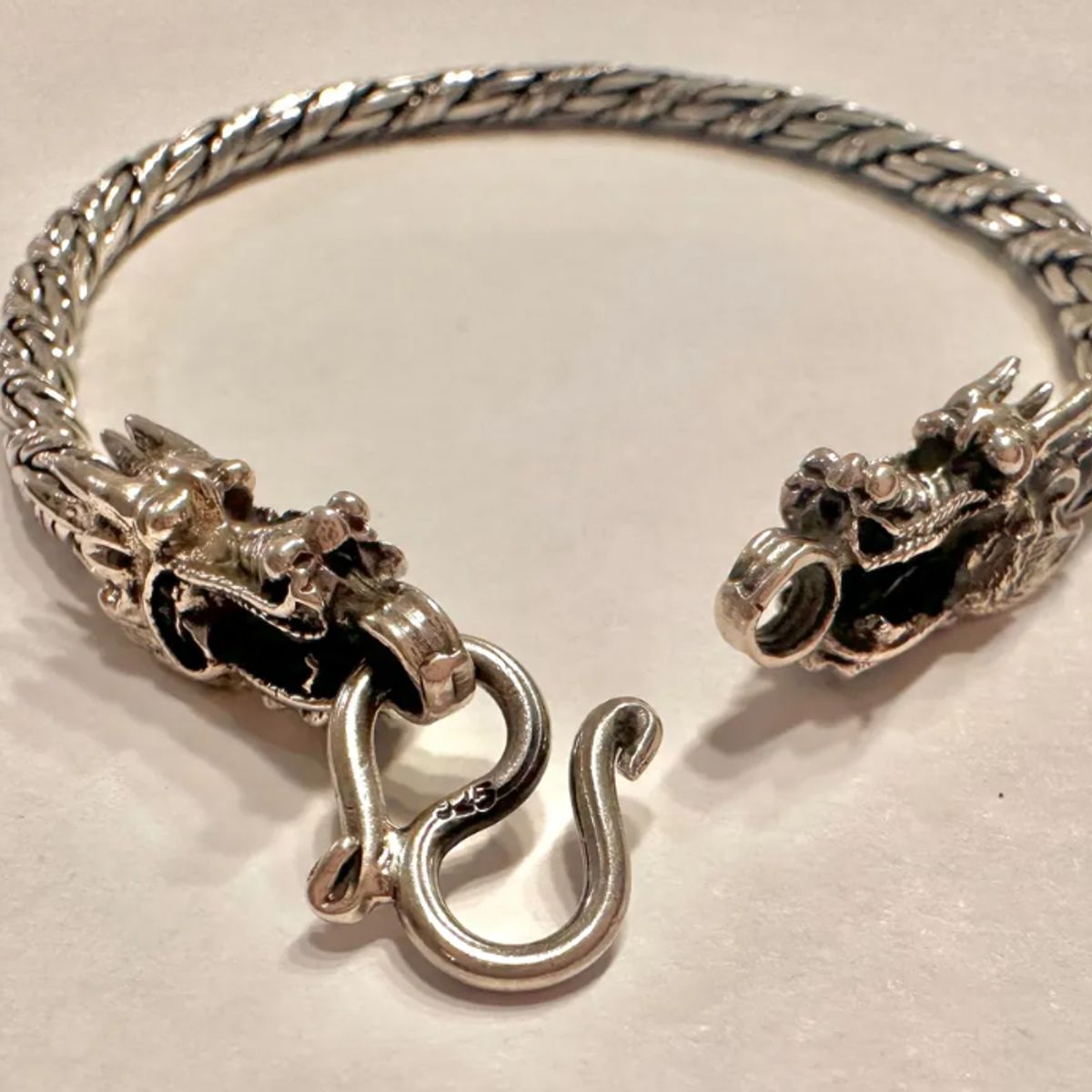 GENERICO - Pulsera Hombre Espiga Dos Dragones Plata 925 Moda Masculina