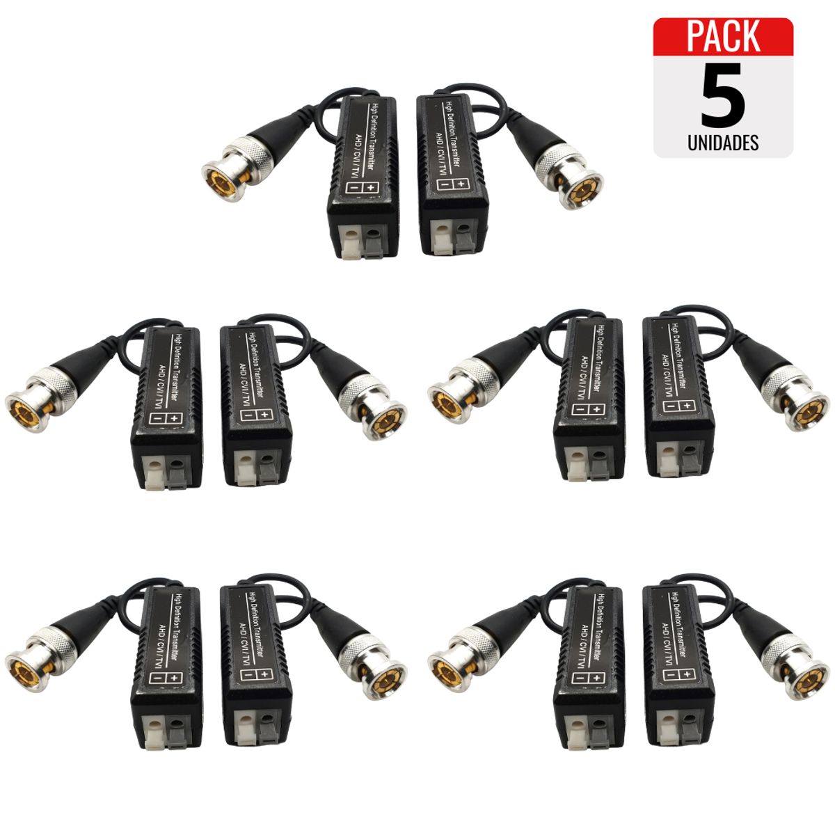 GENERICO - Pack x5 Pares de Video Balun 1080p a Presión