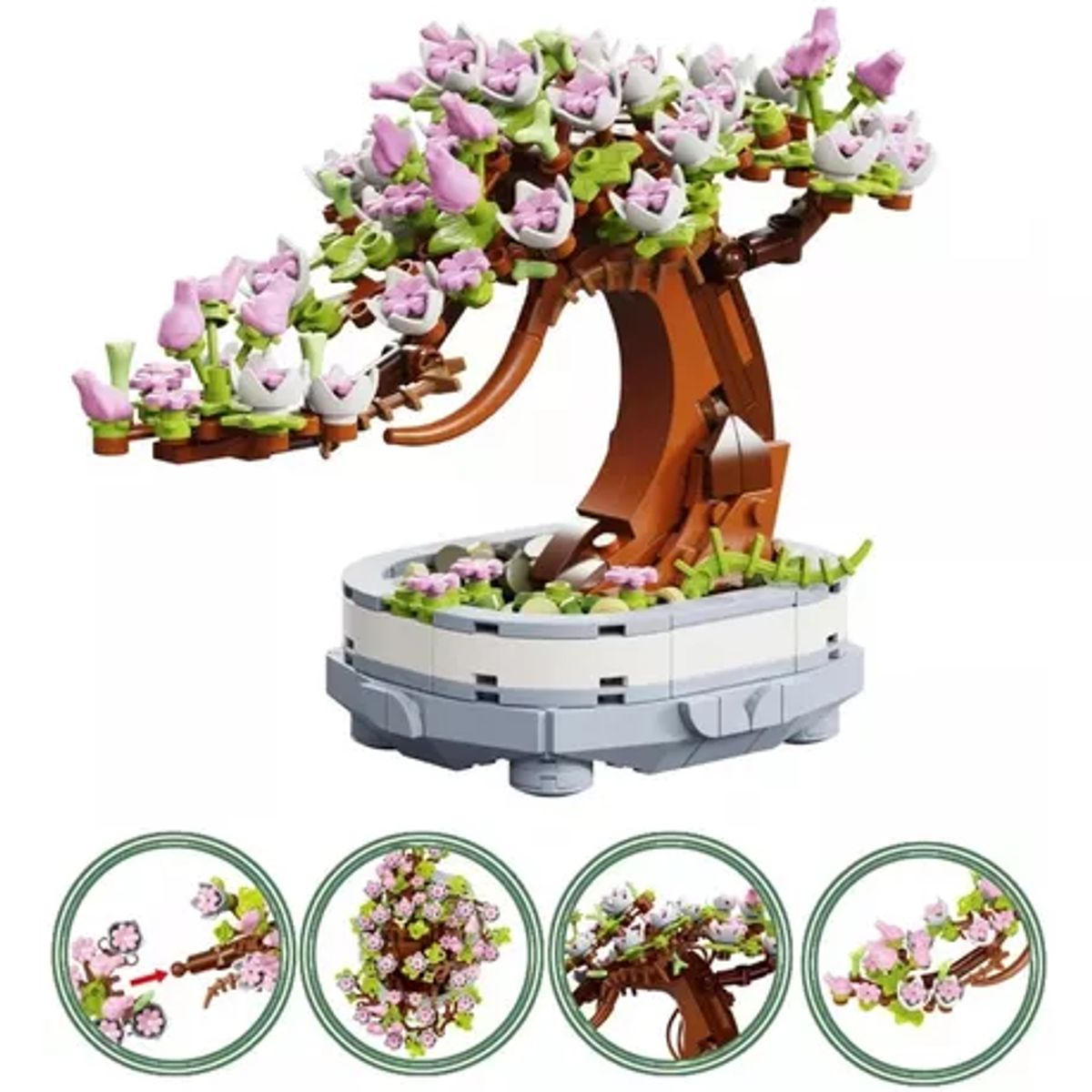 GENERICO - Bloques de flores de cerezo bonsai suculentas blanco