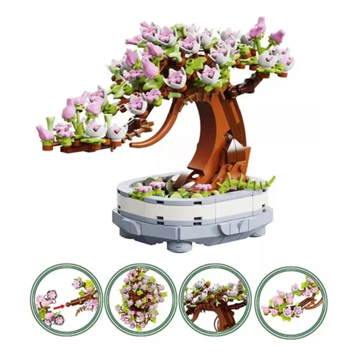 GENERICO - Bloques de flores de cerezo bonsai suculentas blanco