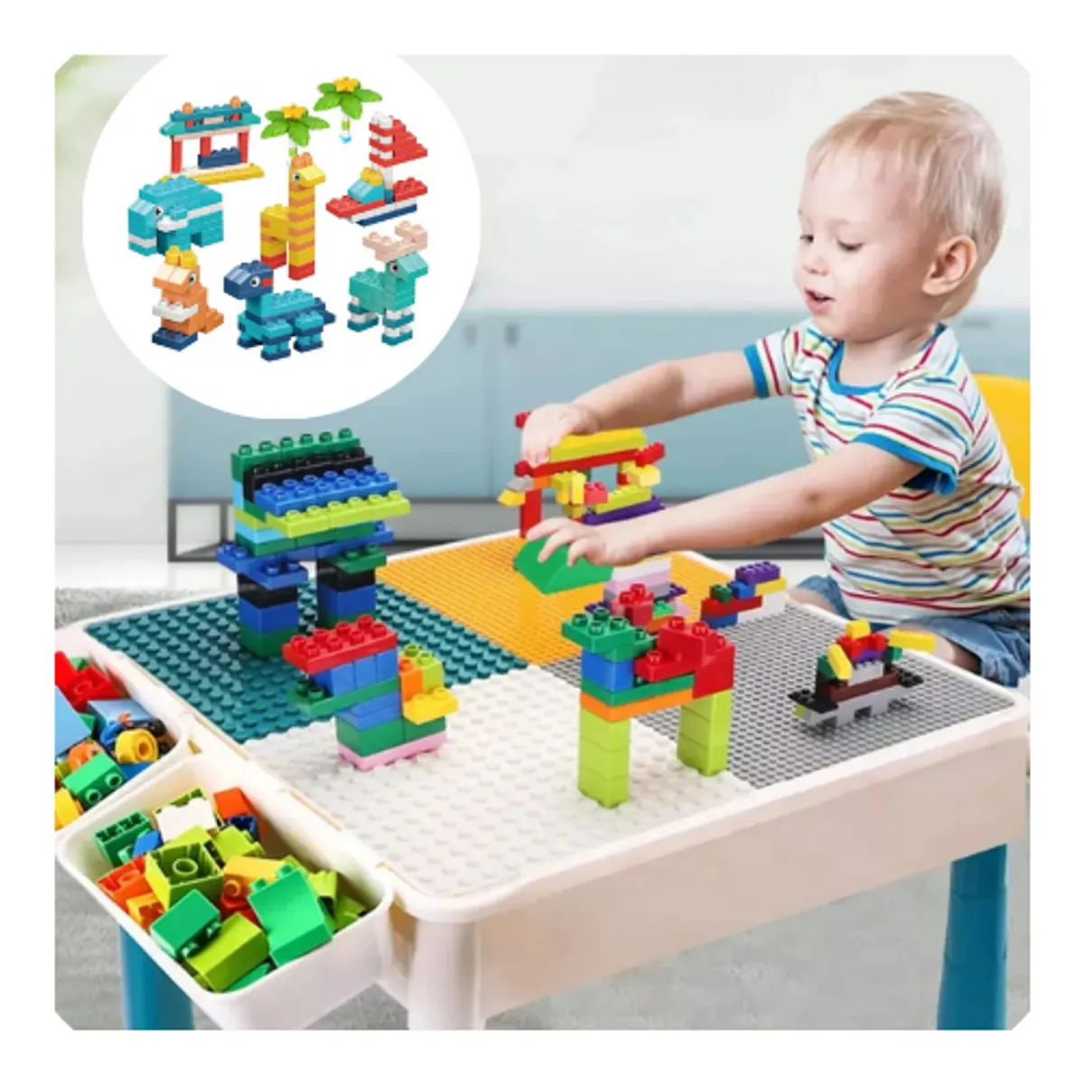 MOVI - Mesa de Juego Infantil con silla y  Piezas de Lego