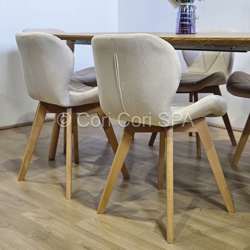 CORI CORI - Comedor Mesa Expandible 100-140-180cm + 4 Sillas Mariposa Velvet Beige
