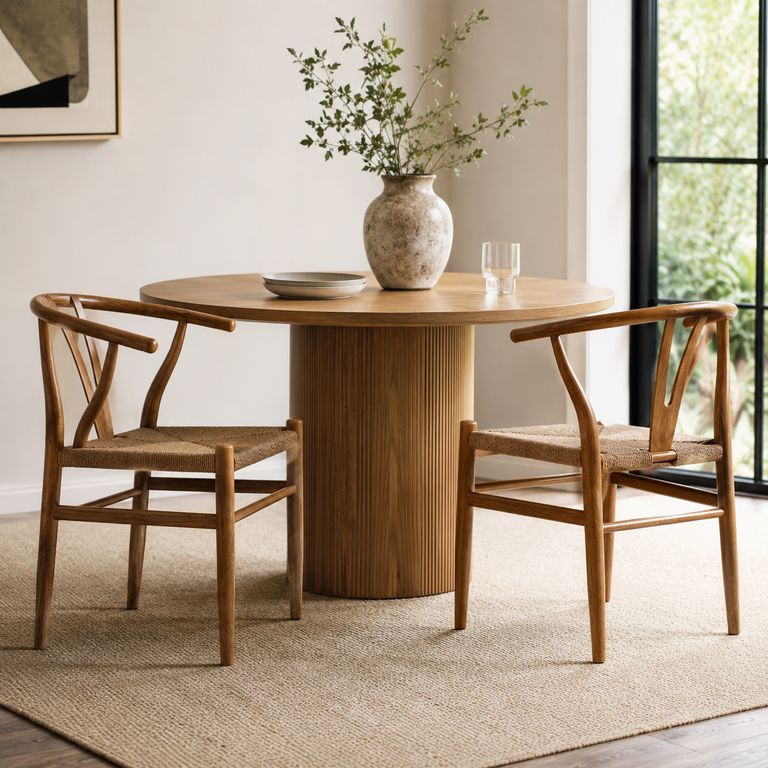 Set 2 Sillas de Comedor Wishbone Makati Acero Ratan