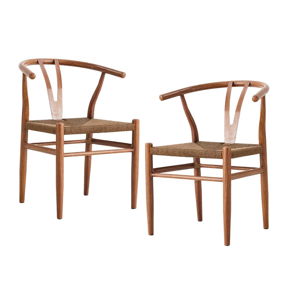 RELAN - Set 2 Sillas de Comedor Wishbone Relan Makati Acero Ratán