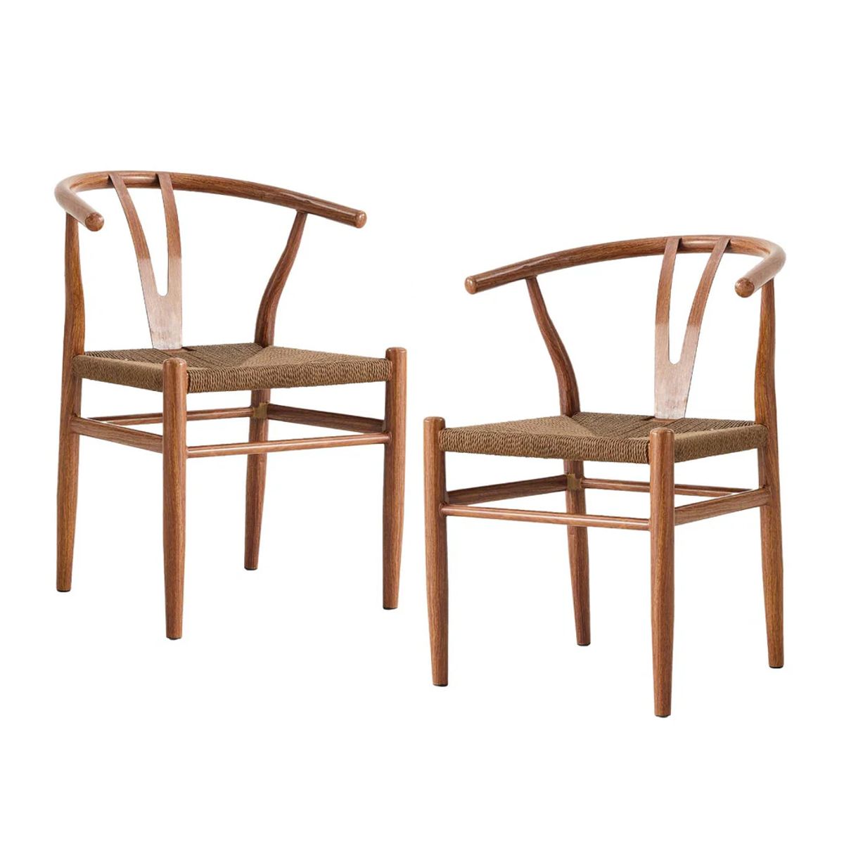 RELAN - Set 2 Sillas de Comedor Wishbone Relan Makati Acero Ratán