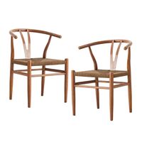 Set 2 Sillas de Comedor Wishbone Makati Acero Ratán
