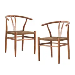 RELAN - Set 2 Sillas de Comedor Wishbone Makati Acero Ratán