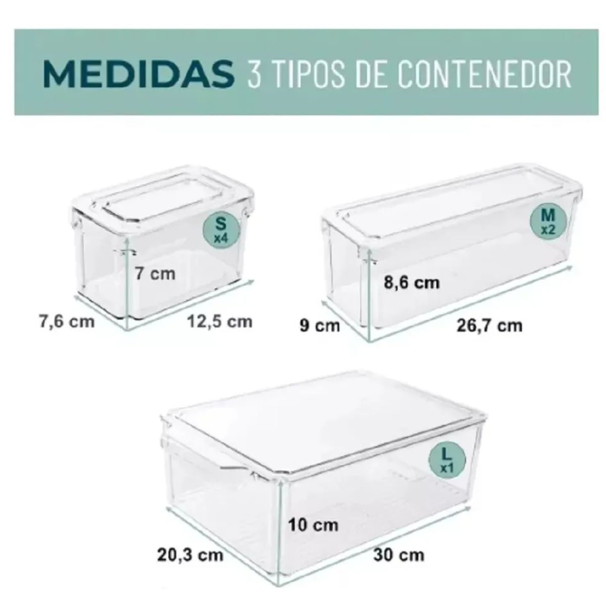 GENERICO - Set 7 Contenedores Organizador Refrigerador Cocina Con Tapa Transparente