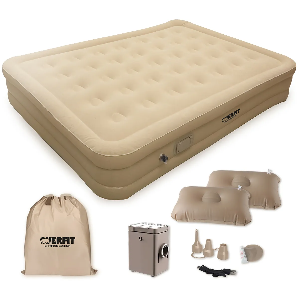 OVERFIT - Colchón Inflable Electrico 2 Plazas Overfit Bomba Portatil