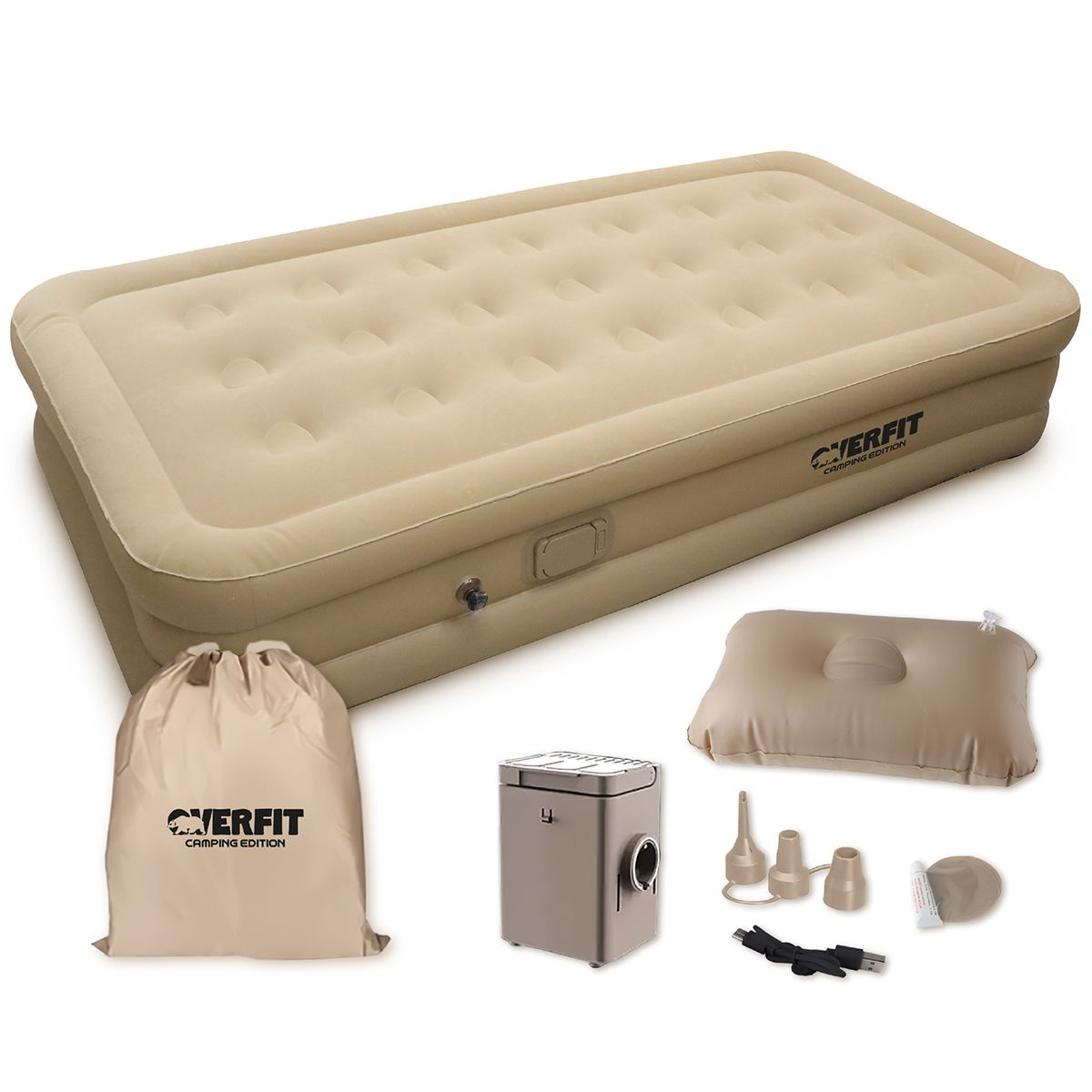 OVERFIT - Colchon Inflable Electrico 1.5 Plaza Overfit Bomba Portatil