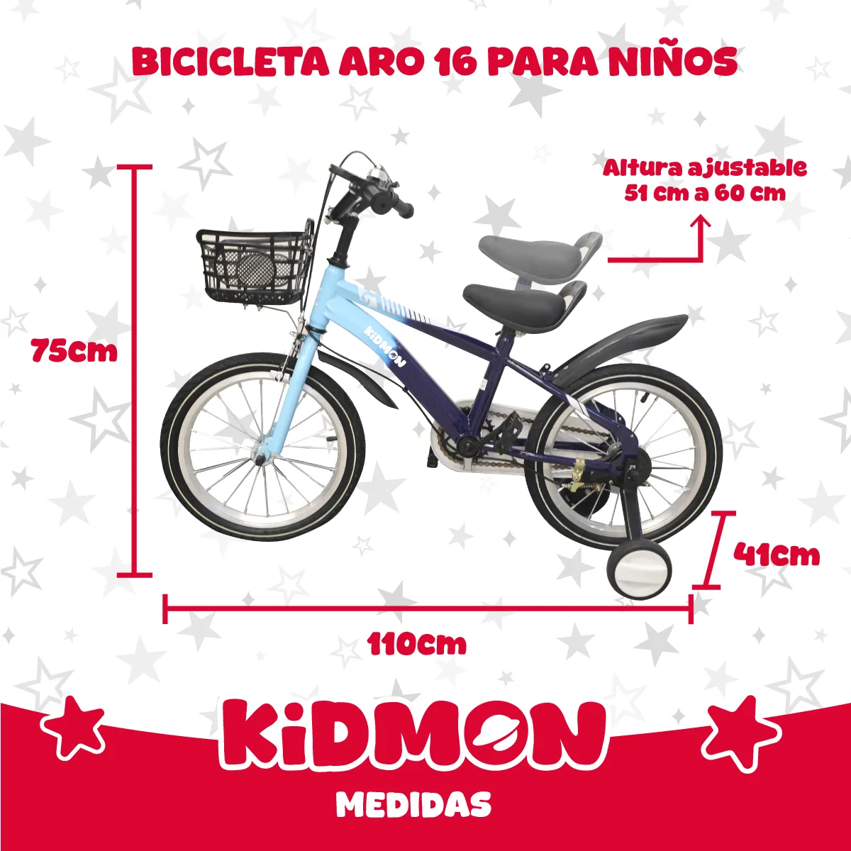 KIDMON - Bicicleta Infantil Aro 16 Kidmon Ruedas de Aprendizaje Niño