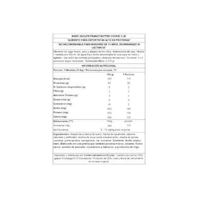 Imagen 2 del producto PROTEINA WHEY ISOLATE 5LBS PEANUT BUTTER COOKIE- BASIC